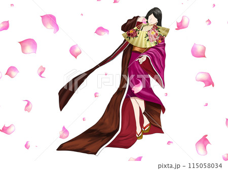 着物の女性　扇子持ち 115058034