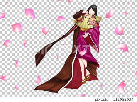 Woman in kimono holding a folding fan 115058034