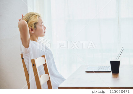 在宅ワークをする女性 115058471