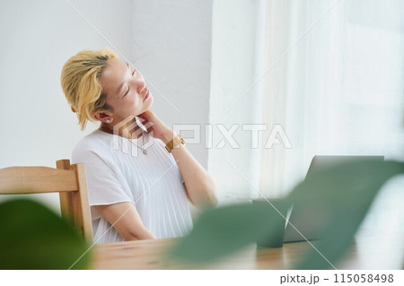 在宅ワークをする女性 115058498