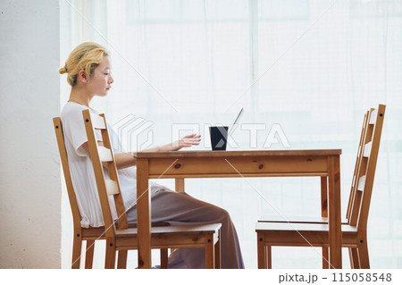 在宅ワークをする女性 115058548