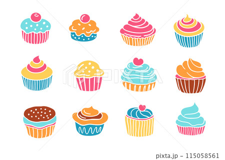 Sweet Bakery Different Cupcakes Muffins Set Doodle Sweet Bakery Different Cupcakes Muffins Set Doodle 115058561