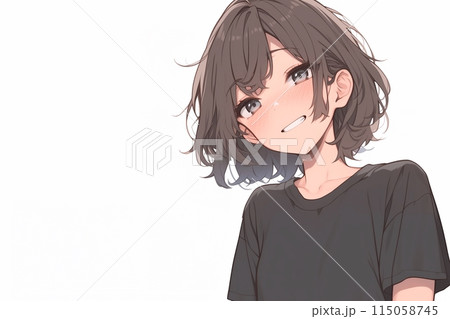 黒Tシャツを着た笑顔の女の子「AI生成画像」 115058745