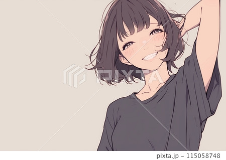 黒Tシャツを着た女の子・ファッション「AI生成画像」 115058748