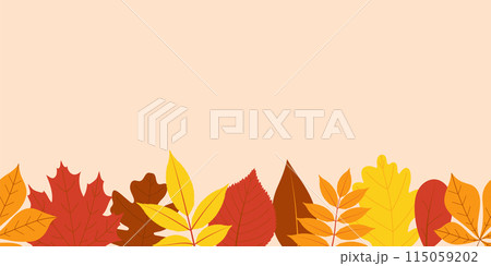 Autumn leaves horizontal seamless border. Banner or background decorated with multicolored leaves. Flat vector illustration Autumn leaves horizontal seamless border. Banner or background decorated with multicolored leaves. Flat vector illustration 115059202