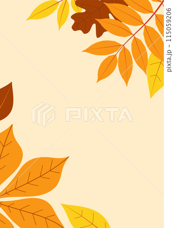Autumn leaves greeting card. Poster or background decorated with multicolored leaves. Flat vector illustration 115059206
