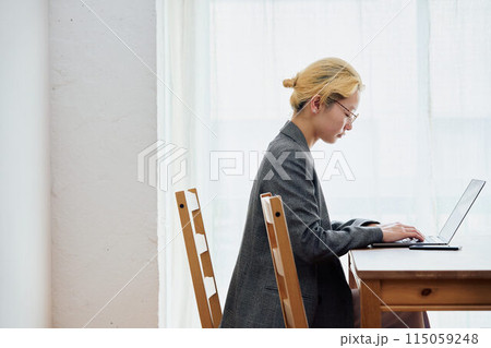 在宅ワークをする女性 在宅ワークをする女性 115059248