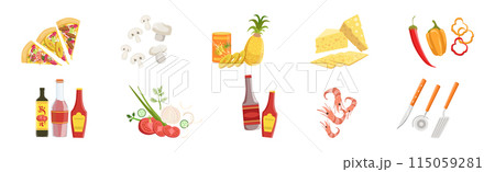 Pizza Cooking Ingredient and Product Item Vector Set 115059281