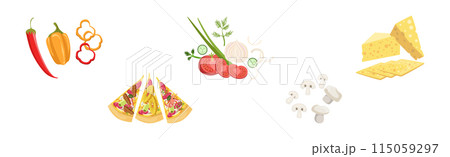 Pizza Cooking Ingredient and Product Item Vector Set 115059297
