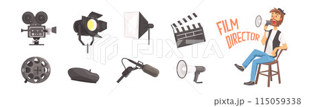 Film Director with Moviemaking Object and Item Vector Set Film Director with Moviemaking Object and Item Vector Set 115059338