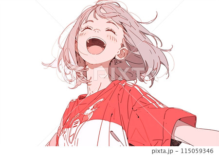 笑顔の女性イラスト・白背景「AI生成画像」 115059346