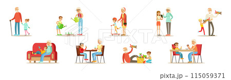 Grandparents Having Good Time with Grandchildren Vector Get Grandparents Having Good Time with Grandchildren Vector Get 115059371
