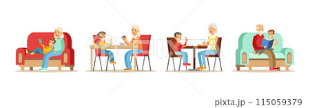 Grandparents Having Good Time with Grandchildren Vector Get 115059379