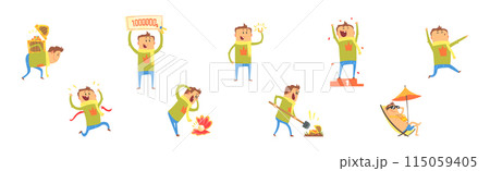 Lucky Man Character Win Fortune Vector Set 115059405