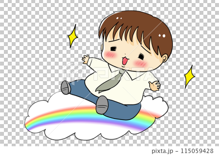 A man soaring up on a rainbow with joy A man soaring up on a rainbow with joy 115059428