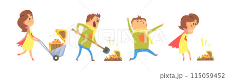 Lucky Man and Woman Character Win Fortune Vector Set 115059452