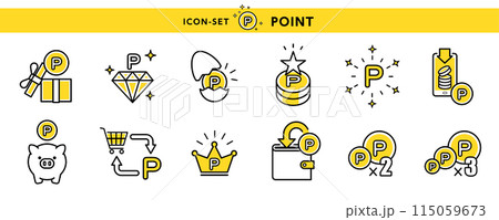 ポイントプレゼントやゴールドポイント、2倍・3倍ポイントアップなどポイント関係のアイコン 115059673