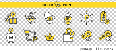 ポイントプレゼントやゴールドポイント、2倍・3倍ポイントアップなどポイント関係のアイコン 115059673