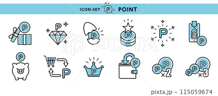 ポイントプレゼントやゴールドポイント、2倍・3倍ポイントアップなどポイント関係のアイコン 115059674