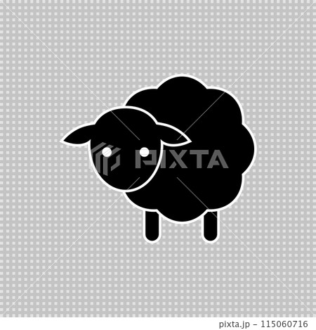 Baby sheep icon. Vector drawing. Lamb black and white silhouette. Baby sheep icon. Vector drawing. Lamb black and white silhouette. 115060716