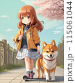 AIイラスト　少女と柴犬02 115061044