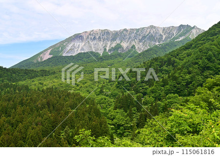 初夏に鳥取県江府町の鍵掛峠から望む大山 初夏に鳥取県江府町の鍵掛峠から望む大山 115061816