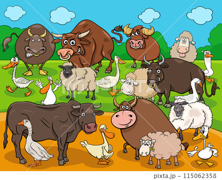 funny cartoon farm animals characters group 115062358