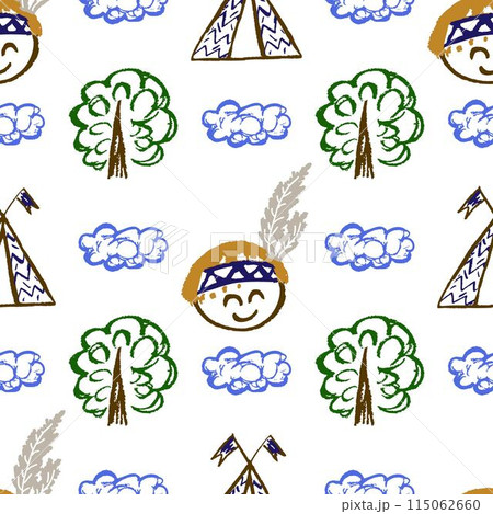 Seamless pattern. Children's drawings with wax crayons 115062660