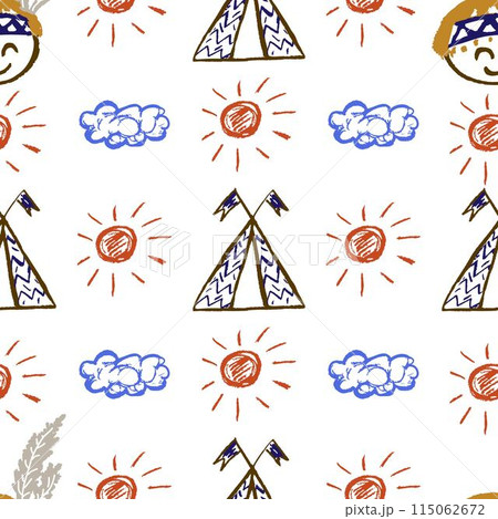 Seamless pattern. Children's drawings with wax crayons 115062672