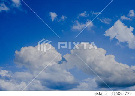 真っ青な夏空に浮かぶ積乱雲 真っ青な夏空に浮かぶ積乱雲 115063776