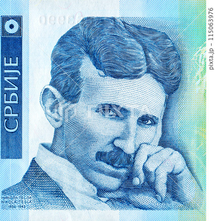 Nikola Tesla (1856 - 1943). Portrait from Serbian banknote Nikola Tesla (1856 - 1943). Portrait from Serbian banknote 115063976