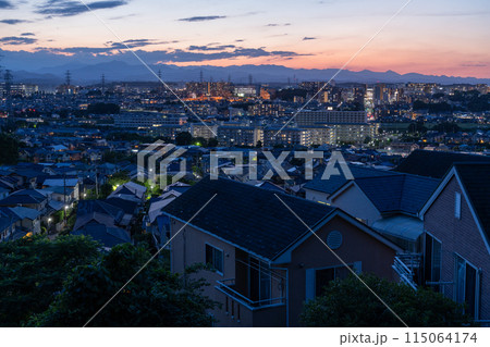 《東京都》一面に広がる住宅街の夕景・東京近郊エリア 115064174