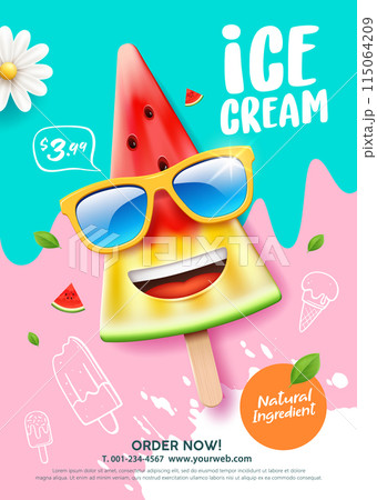 Ice cream watermelon summer promote colorful poster flyer background 115064209