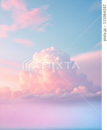 ピンクとブルーの淡い雲、夢かわいいグラデーションの空（AI生成画像） 115064287