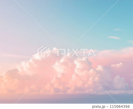 ピンクとブルーの淡い雲、夢かわいいグラデーションの空（AI生成画像） 115064398
