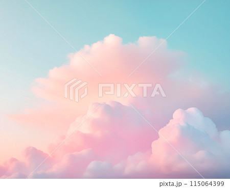 ピンクとブルーの淡い雲、夢かわいいグラデーションの空(AI生成画像) ピンクとブルーの淡い雲、夢かわいいグラデーションの空(AI生成画像) 115064399