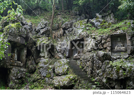 Lingyin Temple buddha statue in Hangzhou, China 115064623