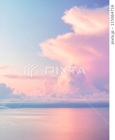 ピンクとブルーの淡い雲、夢かわいいグラデーションの空（AI生成画像） 115064716