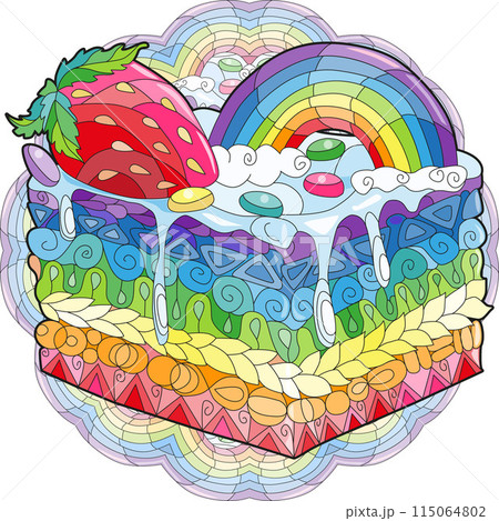 Decorative cake pattern on a patterned round substrate 115064802