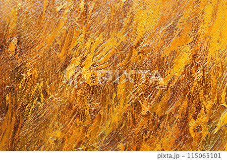 Abstract yellow background with chaotic brush strokes of an oil paint Abstract yellow background with chaotic brush strokes of an oil paint 115065101