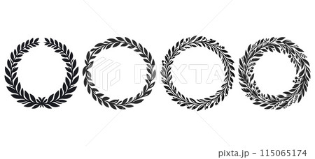 Set of laurel wreath circle frame isolated on white background. Vector illustration. 115065174