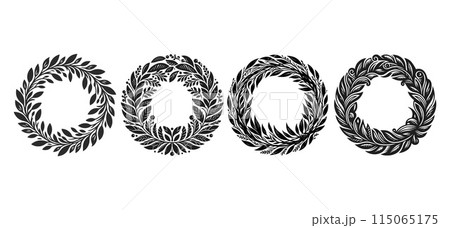 Set of laurel wreath circle frame isolated on white background. Vector illustration. 115065175