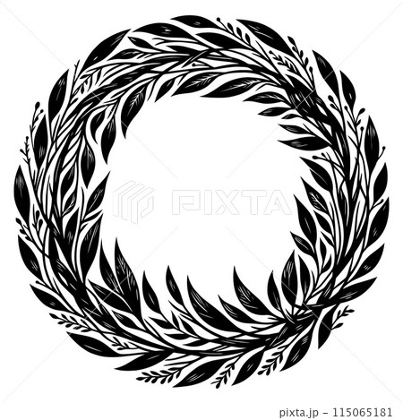 Laurel wreath circle frame isolated on white background. Vector illustration. 115065181