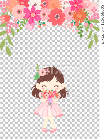 Cute girl wearing pink flowers and skirt Copy space Cute girl wearing pink flowers and skirt Copy space 115066005