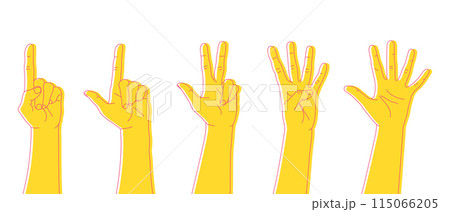 Set of outline hands counting numbers. Hand gestures. Vector illustration 115066205