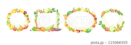 Bright Fruit and Vegetable Frame with Ripe and Fresh Agricultural Cultivar Vector Set Bright Fruit and Vegetable Frame with Ripe and Fresh Agricultural Cultivar Vector Set 115066505