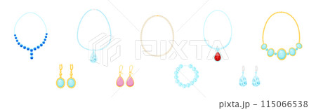 Shiny Necklace and Earring as Jewelry Object with Gem Vector Set 115066538