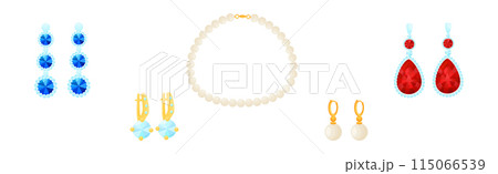 Shiny Necklace and Earring as Jewelry Object with Gem Vector Set 115066539