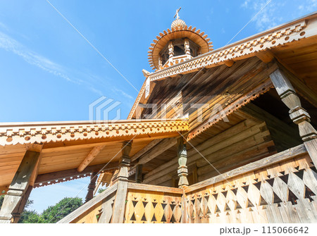 Wooden orthodox church in Vitoslavlitsy village, Veliky Novgorod, Russia Wooden orthodox church in Vitoslavlitsy village, Veliky Novgorod, Russia 115066642
