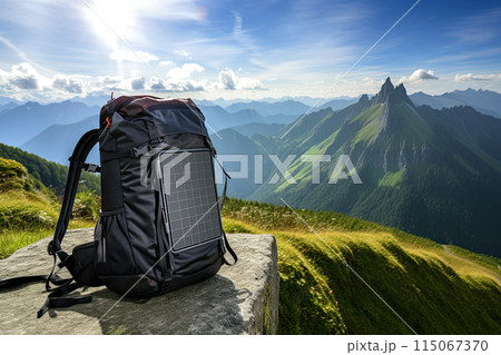 Solar Backpack on Scenic Mountain Adventure 115067370